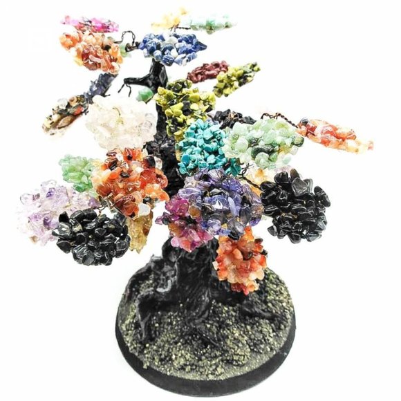 Bonsai Tree Stones Large  Multicolor Stone Tree w/Pyrite on Wood Base - Picture 2 of 12